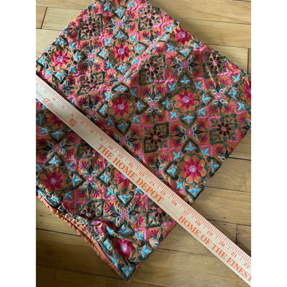 Beautiful orange‎ floral embroidered throw pillow case 17x17 boho